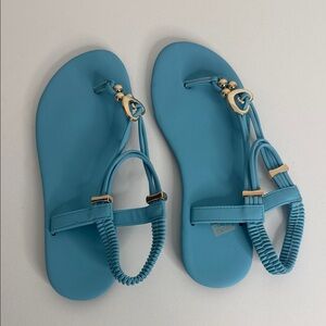 Blue Sandals with Gold Accents